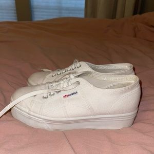 Womens white platform superga shoes